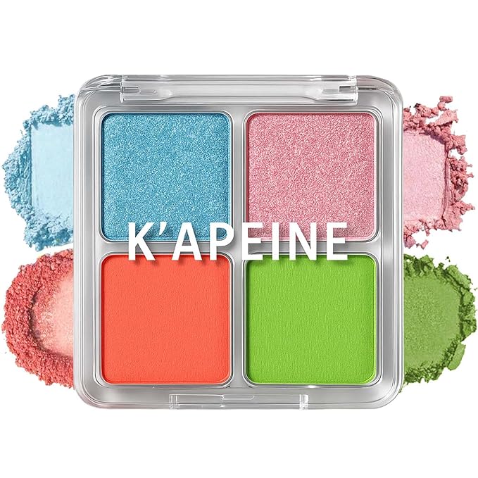 K'APEINE Matte Eyeshadow Palette, 4Colors Eyeshadow Makeup Kit Candy Color Eye Shadow Palette Highly Pigmented Long-Lasting Eyeshadows Quad for Women Girls Party,Music Festival, Stage Performance