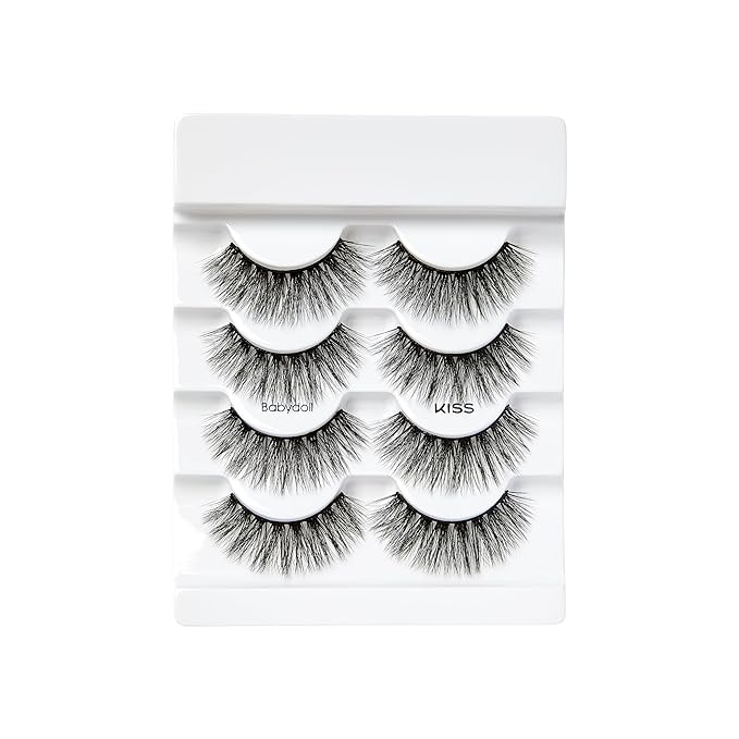 KISS Triple Push-Up, False Eyelashes, 'Babydoll', 12mm-14mm, Includes 4 pairs of false eyelashes, Easy to Apply, Reusable Lash Clusters