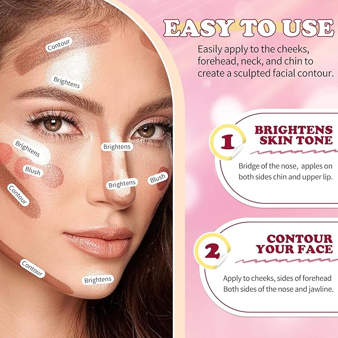 AWCCXMYM 6 Colors Cream Contour Stick Makeup Set Dual-ended Blush & Highlighter Bronzer Stick for Sculpt the Cheeks Long Lasting & Waterproof Matte Finish Face Contouring Set A