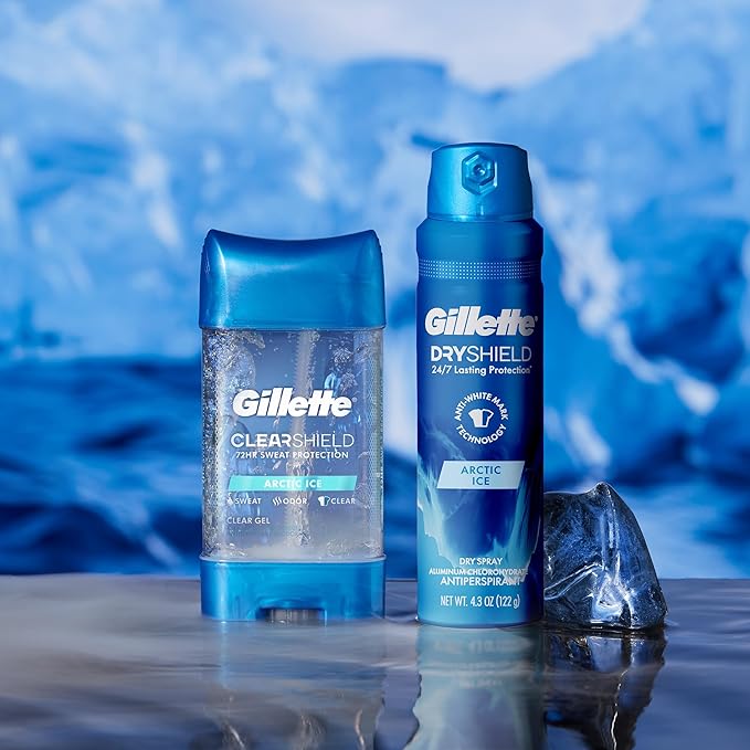 Gillette Dry Spray Antiperspirant and Deodorant for Men, 24/7 Sweat & Odor Protection, Anti-White Mark Technology, Arctic Ice Scent, 4.3 oz (Pack of 3)