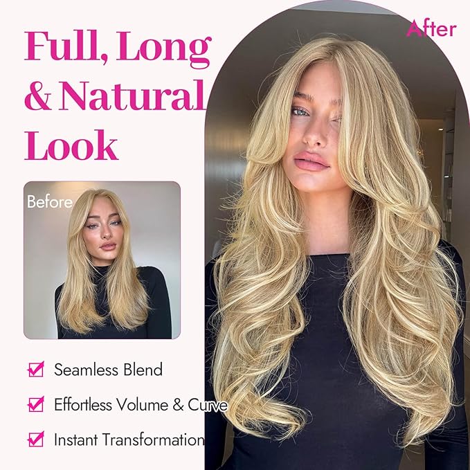 Kookastyle Clip in Hair Extensions, Natural Long Layered Soft Invisible Synthetic Curly Hairpieces for Women,4 pcs(20 Inch,Beach Blonde)