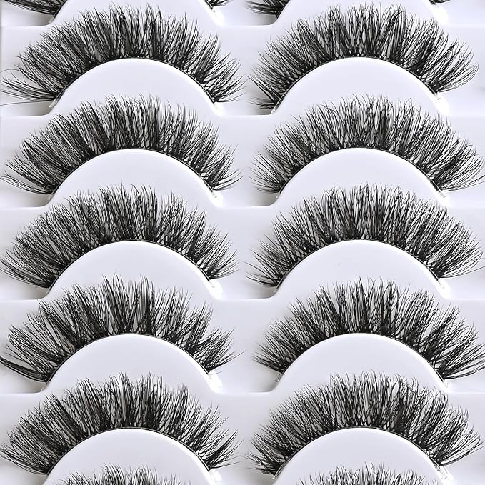 Lashes False Eyelashes Natural Wispy Fake Lash Strips 30D Strip Lash Clusters Cat Eye Volume Mink Eyelash Pack Fluffy Eye Lashes Natural Look Short Cateye Full Pestañas Sets by FenBair