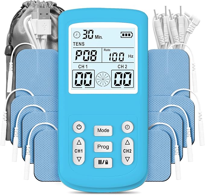 TENS Unit Muscle Stimulator, 3-in-1 28 Modes TENS EMS Massage Machine, Dual Channel with 8 Electrodes and Storage Bag, Portable Pain Relief Machine for Back, Neck, and Muscle Recovery