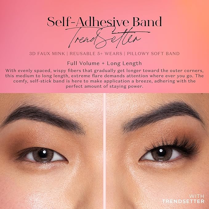 Lilly Lashes 3D Self Adhesive Eyelashes, No Lash Glue Needed, Body Heat Activated Press on Lashes, Reusable Self Adhesive Eyelashes Up to 5x, Easy to Apply & Remove (TrendSetter)