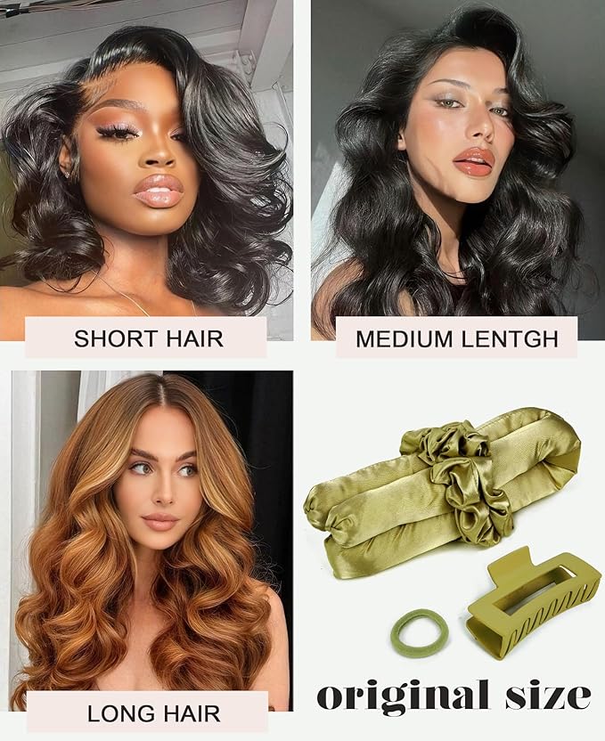 Heatless Curls Overnight Hair Curler to Sleep In Soft Jumbo Hair Rollers for Long Hair Blowout Look No Heat Overnight Curls, Satin Large Flexi Rods for Big Curl Heatless Curling Rod Set with Clip