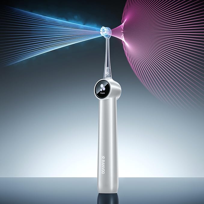 RANVOO AirBlast [Next-Gen Jet-Flow | Maximum Clean Power] AI Sonic Electric Toothbrush, 100% Plaque Removal, Whitening & Gum Care, 60-Day Battery Life, Rechargeable with 3 Pro Brush Heads, Ivory White