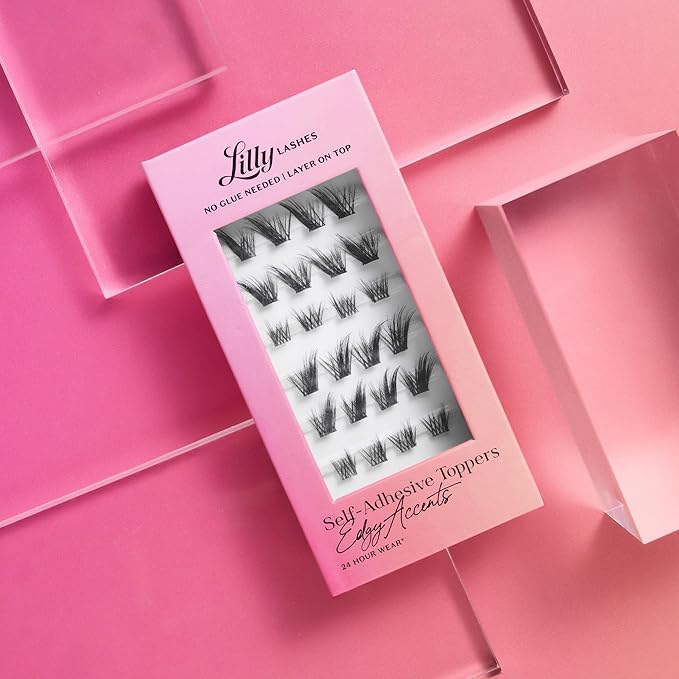 Lilly Lashes Self-Adhesive Edgy Accents Lash Clusters Toppers – Pre-Glued Clear-Band False Lashes for Effortless Application, 24 Hr All-Day Hold, Lightweight & Reusable Lash Extensions