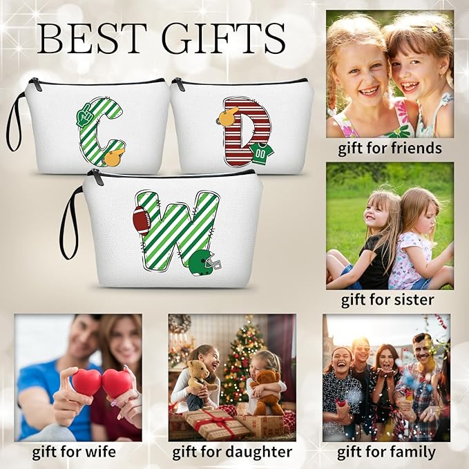 ARIOSEY Football Initial Birthday Graduation Gifts Cosmetic Travel Toiletry Bags Football Accessories Party Favors for Women Girls Daughter Niece Team Coach Friends -W
