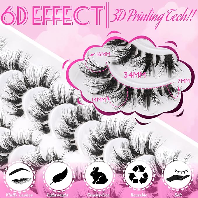 Veleasha Manga Bunny Lashes Cat Eye Lashes with Clear Band 7-16MM C Curl Spiky Anime Spiky False Eyelashes 6D Effect 10 Pairs Doll Eye Wispy Eyelashes (Spiky02)