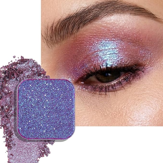 Duochrome Chameleon Eyeshadow, Iridescent Blue-Purple Shift, Pressed Powder, High Pigment Shimmer, Smudge-Proof, Long Wear Eye Makeup, Square Metal Pan, Fits Magnetic Makeup Palettes ( Flushed Lizard)