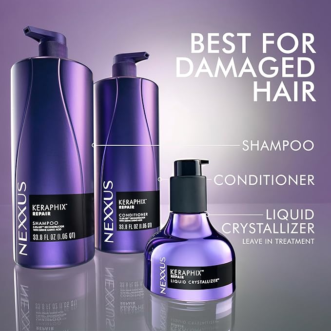 Nexxus KERAPHIX Liquid Crystallizer Hair Strengthening Treatment Reconstructive Leave-In For Damaged Hair Powered by KRT Keratin Resistance Therapy with Liquid Crystal Amino Acids 3.3 fl oz