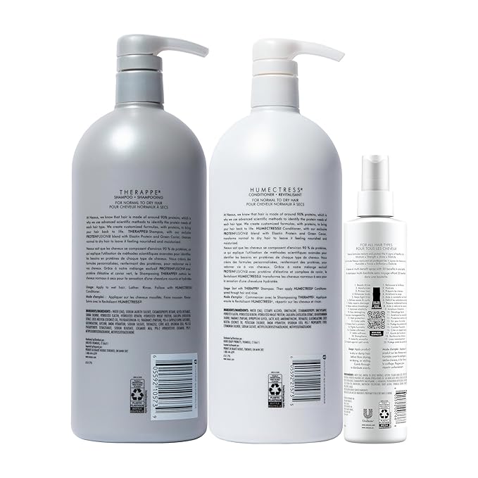 Nexxus Shampoo & Conditioner Therappe Humectress 2 ct for Dry Hair 33.8 oz & Humectress Leave-In Conditioner Spray 20-in-1 Perfector 9 oz