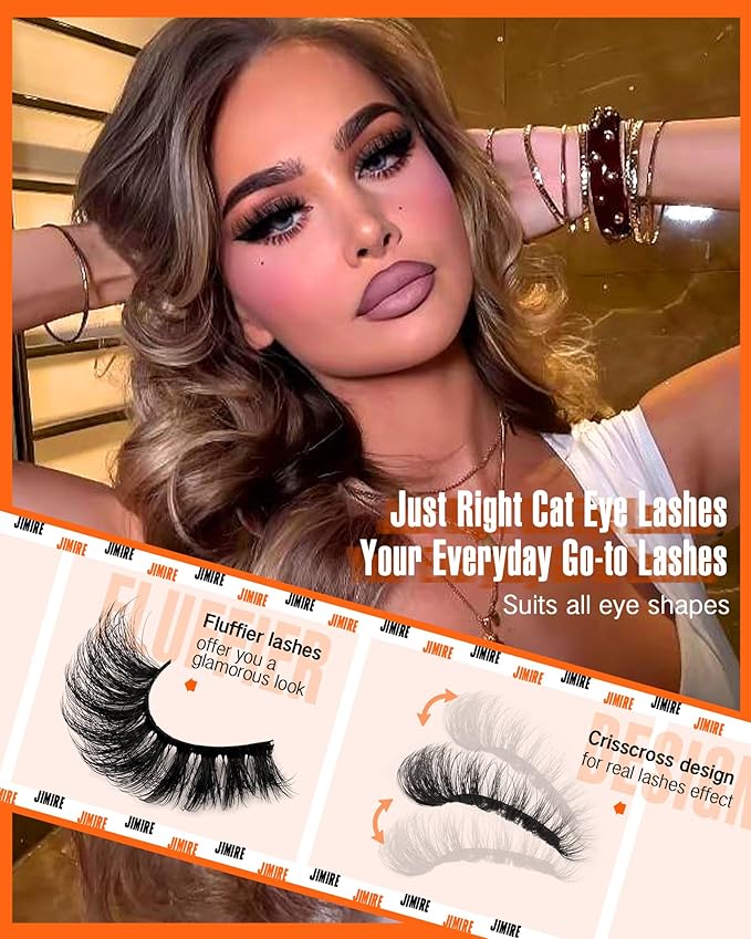 Mink Lashes Fluffy False Eyelashes Full Volume Lashes 18MM D Curl Wispy Faux Mink Lashes Dramatic Look Cat Eye Lash Extensions by JIMIRE