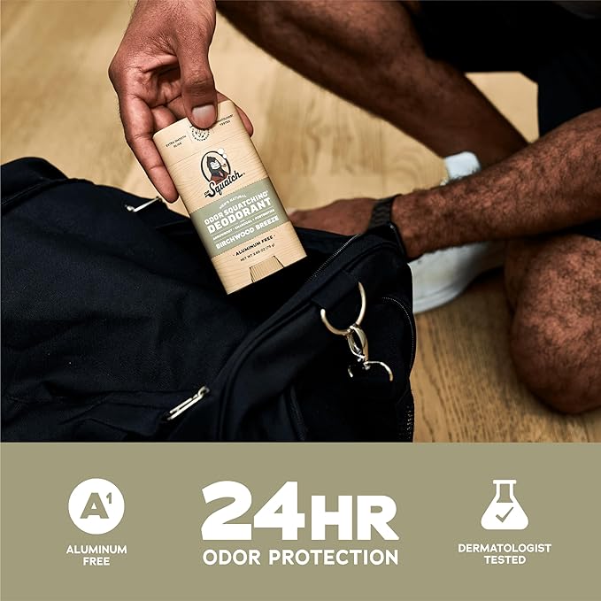 Dr. Squatch Natural Men’s Deodorant – Aluminum Free Natural Deodorant Men with Charcoal & Postbiotics for 72-Hour Odor Protection – Birchwood Breeze, 2.65oz Stick (3-Pack)