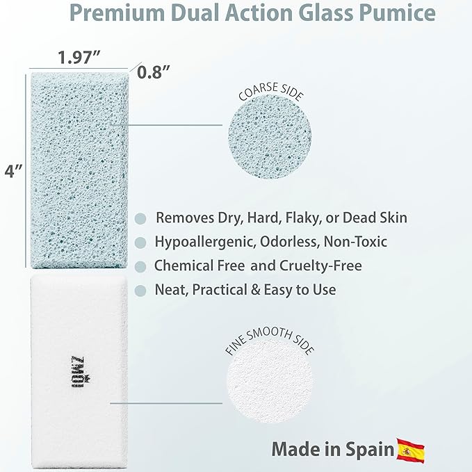 Glass Pumice Stone Callus Remover for Feet, Elbows, Hands, and Knees, Spain Made - 2 in 1 Pedicure Exfoliator and Scrubber for Rough, Hard Skin (Teal Color)