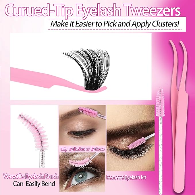 575Pcs Lashes Clusters Kit with Glue and Removers, D Curl Volume 150D+200D Thick+Spiky Lashes Extension, 12-21mm Thick Extension Eyelashes DIY Individual False Eyelash Kit DIY at Home Easily