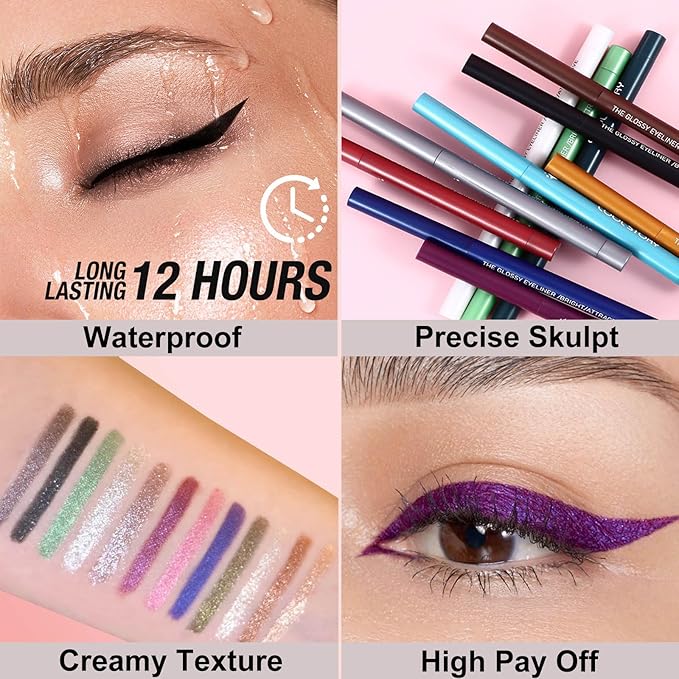 Sky Blue Eyeliner Waterproof Blue Eyeliner Pencil Retractable Blue Pencil eyeliner Smudge-proof Long Lasting Hypoallergenic (06# sky blue shimmer)