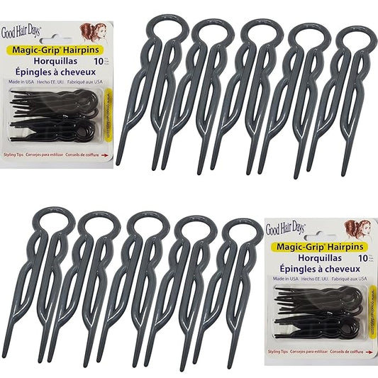 Good Hair Days Hair Pins - 2 1/2" Plastic, U-shaped Magic Grip Hairpins, Strong Durable Pins For Fine, Thick & Long Hair, Styling Accessories - Black, Set of 20