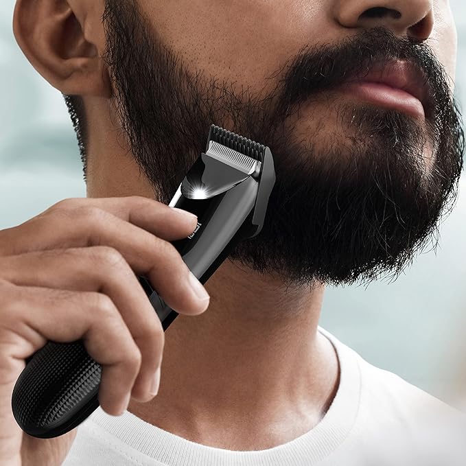 CHARGEWORX Groom Essentials Electric Hair Trimmer, Body-Hair Shaver with Ceramic Blades, Adjustable Trimming Guide, IPX5 Water-Resistant, Includes Trimmer Stand and Brush, Batteries Not Included