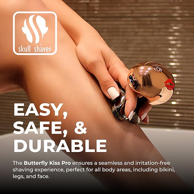 Skull Shaver Butterfly Kiss PRO - Women's Electric Shaver for Bikini Line, Legs & Body - Wet & Dry Use - Ergonomic, Hypoallergenic Blades - 60 Minutes Cordless Use - Pink