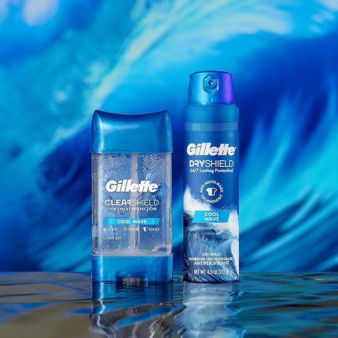 Gillette Dry Spray Antiperspirant and Deodorant for Men, 24/7 Sweat & Odor Protection, Anti-White Mark Technology, Cool Wave Scent, 4.3 oz (Pack of 3)