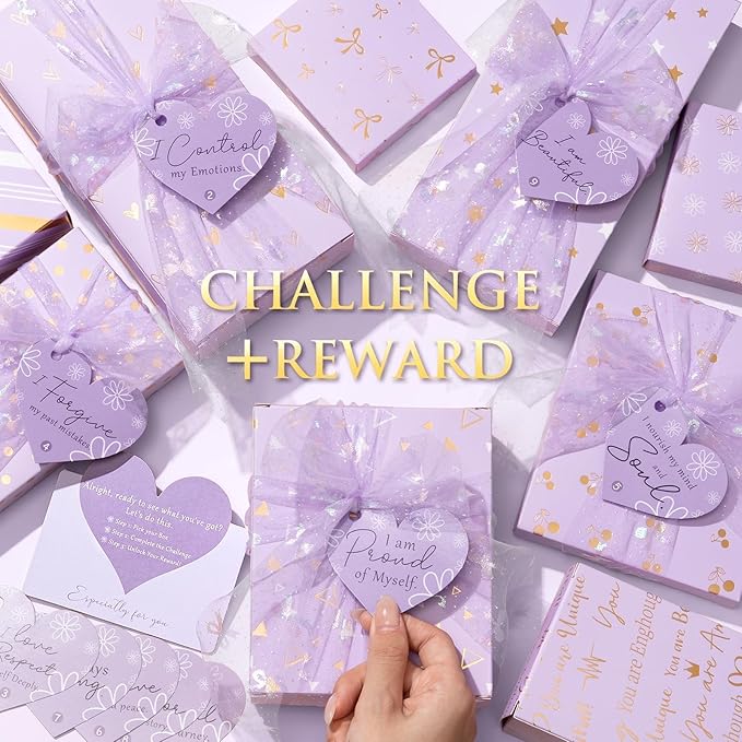 Teen Girl Gifts Trendy Stuff, 10 Positive Affirmation Cards & Empowering Challenges to Unlock 10 Wrapped Makeup Gift Set Motivational Birthday Valentines Day Gift Basket for Tween & Teenage Girls