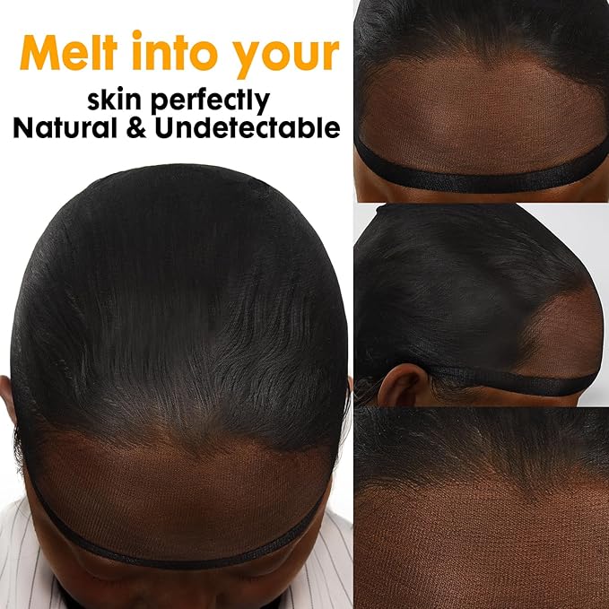 BEEOS Black SKINLIKE HD Wig Cap, 4 Pieces Invisible and Sheer Breathable Ultra-thin Stretchy Stocking Caps for Lace Front Wigs, Bald Cap for Women