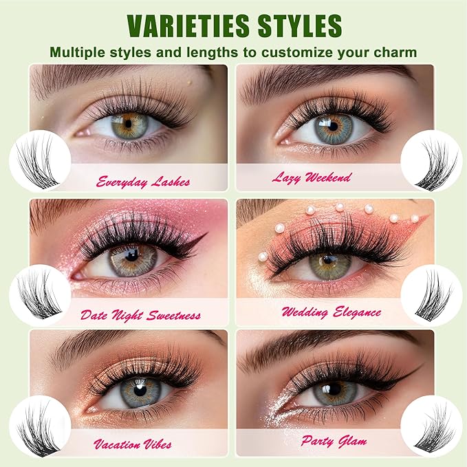 Lash Clusters - 0.05mm Wispy Natural Eyelash Clusters Fluffy Biodegradable Cruelty Free Eyelashes Lightweight Reusable Lash Separate Left & Right Sets - Perfect for Beginners DIY at Home