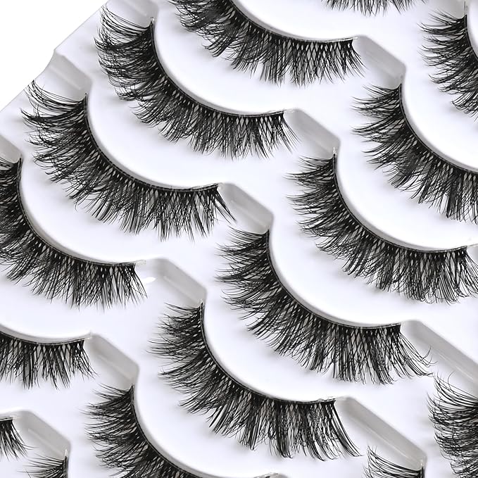 Lashes False Eyelashes Natural Wispy Fake Lash Strips 30D Strip Lash Clusters Cat Eye Volume Mink Eyelash Pack Fluffy Eye Lashes Natural Look Short Cateye Full Pestañas Sets by FenBair