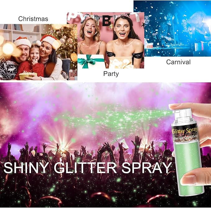 Emerald Green Hair and Body Glitter Spray 10g, Holographic Shimmer Powder Mist for Halloween, Carnival, Festival Makeup, Fantasy Fairy Looks, DIY Face Paint Costume Glitter