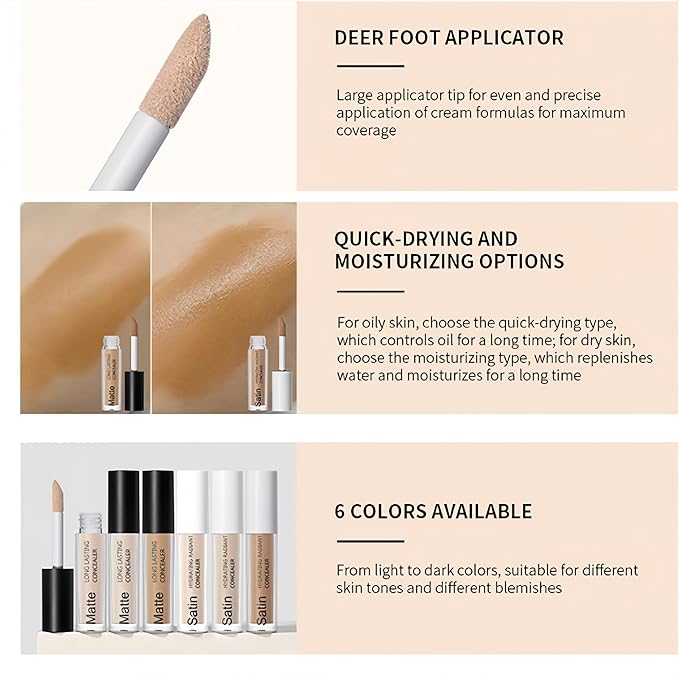 Full Coverage Concealer 6 Colors Lightweight Liquid Contour Waterproof Color Corrector Liquid Matte Concealer (Color 06)