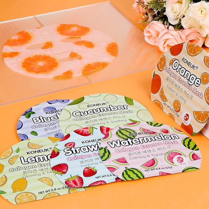 18 Pack Colorful Fruit Face Masks Skincare for Women, Bulk Sheet Hydrating Facial Mask for All Skin Types, Collagen Face Mask for Skin Care, Valentines Day Gifts, Mothers Day Gifts and Spa Party Gifts