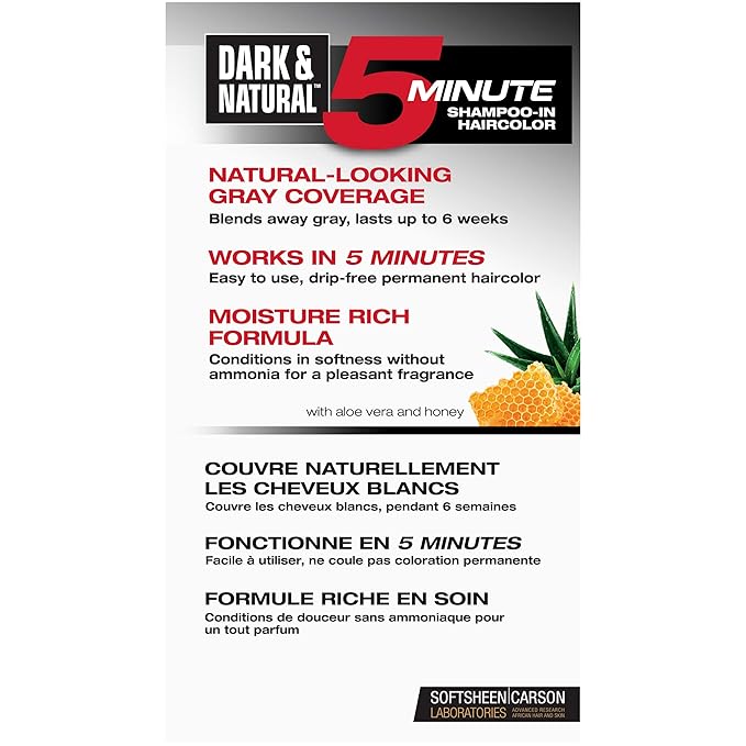 SoftSheen-Carson Dark & Natural Hair Color for Men 5 Minutes, Natural Looking Gray Coverage for Up To 6 Weeks, Shampoo-in Permanent Hair Dye, Ammonia Free, Natural Black, 2 Count