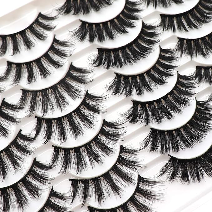 Losha 3D Faux Mink Lashes Dramatic Long False Eyelashes 14 Pairs Value Pack Handmade Reusable Thick Crossed Fake Eyelashes for Makeup Mix Styles (K38+K42)