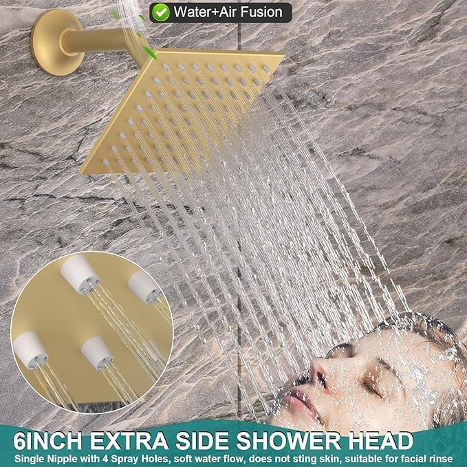 HOMEDEC 15.7x31.5" Rainfall and 6" Dual Shower Heads with Handheld Spray Combo, Full Body Shower System with 6pcs Body Jets, Brushed Gold