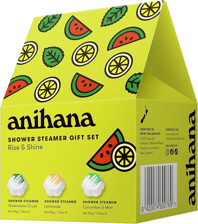 ANIHANA Shower Steamers Rise & Shine 3 Pack Gift Set, Paraben Free, Watermelon Crush, Lemonade, Cucumber & Mint, 1.76 oz Each