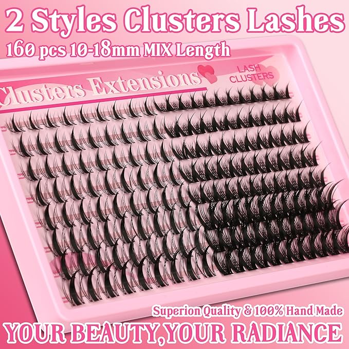 Gmagictobo Manga Lash Clusters Kit Spiky Lashes Clusters Fairy Lash Clusters Wet-Look Anime Lashes Pack 168 Pcs C/D Curl Individual Lashes Lash Bond and Seal Lash Tweezers