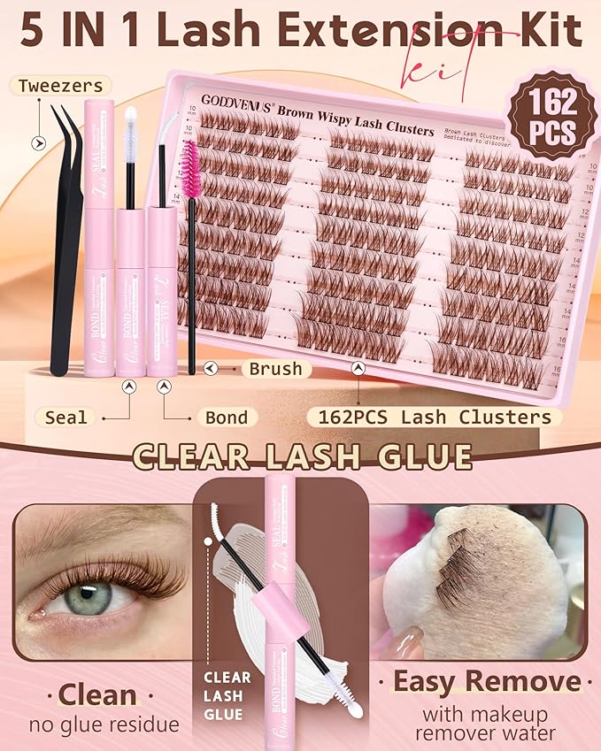 Brown Wispy Lash Clusters Kit Natural Cluster Eyelash Extensions Kit False Eyelashes Clusters Fluffy DIY Individual Lash Extensions Kit C Curl