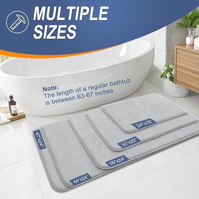 OLANLY Thick Memory Foam Bath Mat Rug 50x30, Extra Soft Absorbent Bathroom Rug, Quick Dry Bath Mats, Non-Slip, Machine Washable Carpet for Bathroom, Tub and Shower, Home Decor Accessories, Light Grey