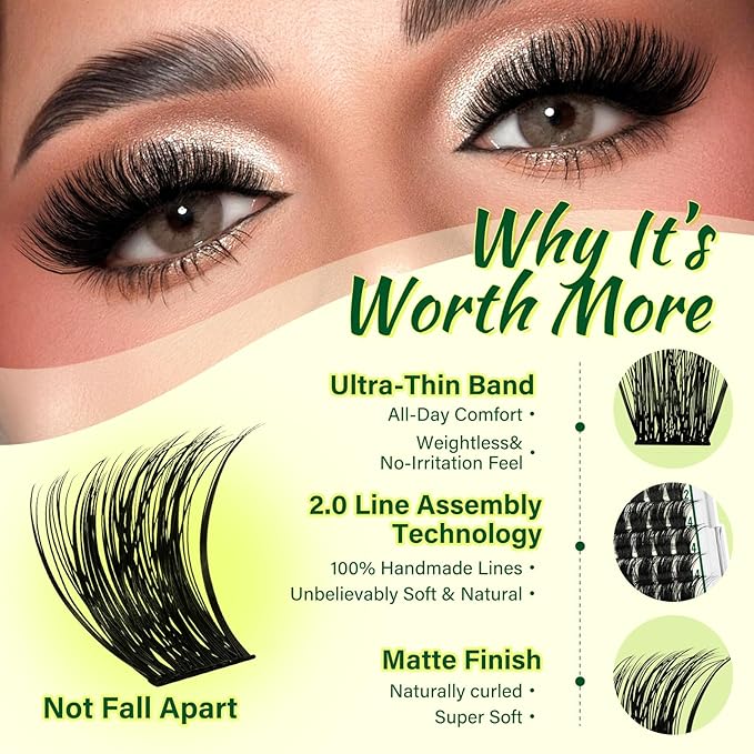 DIY Lash Extension Kit KEYYOU 144pcs Lash Clusters Eyelash Extension Kit with Mascara Brush Bond and Seal Lash Glue Remover Lash Applicators Lash Brush for DIY Lash Extensions (Y04 Kit)