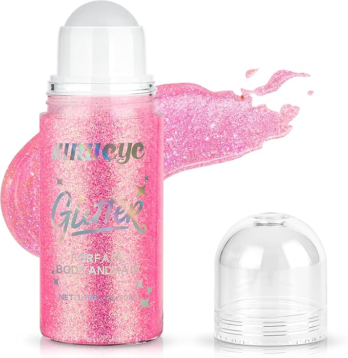 Roll-on Face Body Glitter Gel for Women, 1.69oz Large Capacity Holographic Color Changing Glitter Gel Shimmer Makeup for Singer Concert Festival Rave Accessories, #4 Holographic Pink