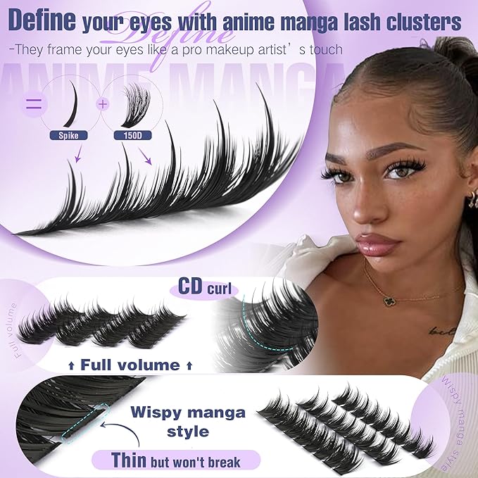 Focipeysa Eyelash Clusters with Spikes Lashes Clusters 10-18mm Wispy Eyelash Extensions 150D Clusters Eyelashes 324pcs Full Volume Lash Extension for DIY Natural or Dramatic Makeup