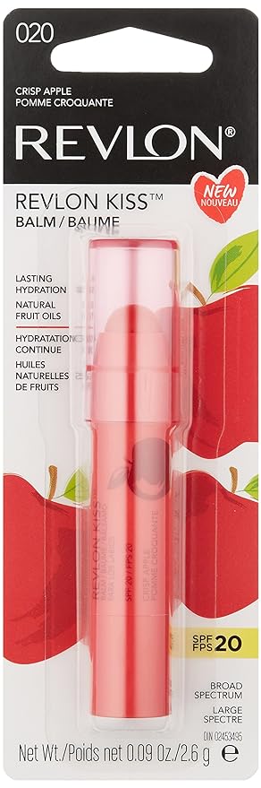 Revlon Lip Balm, Kiss Tinted Lip Balm, Face Makeup With Lasting Hydration, SPF 20, Infused With Natural Fruit Oils, 030 Crisp Apple, 0.09 Oz
