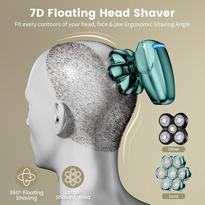SHPAVVER Head Shavers for Bald Men: 7D Detachable Bald Shavers- IPX7 Waterproof Wet Dry Electric Razor for Balder-LED Display Type C Charger