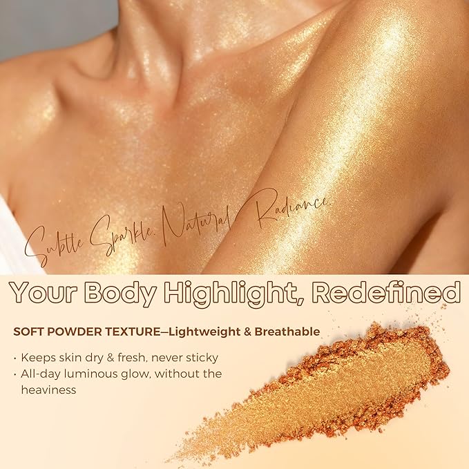 BEPHOLAN Highlighter Powder,High Gloss Glitter,Sparkling Powder Makeup for Face and Body - High-Pigment Shimmer Makeup, Long-Lasting & Buildable（Gilded Gleam 10g）