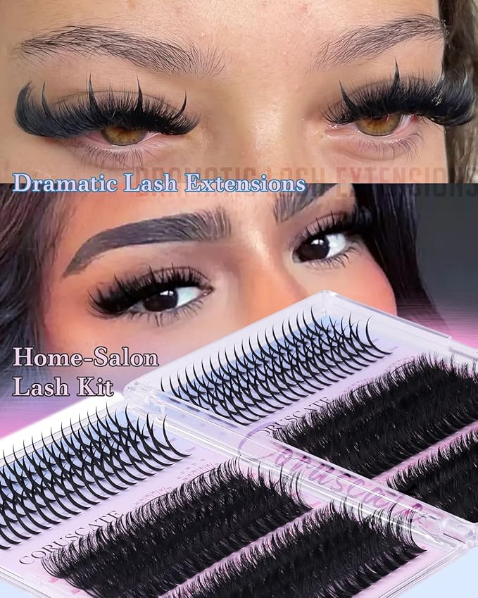 CORUSCATE Lash Clusters Kit 464pcs Wispy Lash Clusters with Spikes 60D+80D+100D+120D Eyelash Clusters Kit Thick Cluster Eyelash Extensions Mega Individual Lashes Spike Mink Lash Bond and Seal Glue