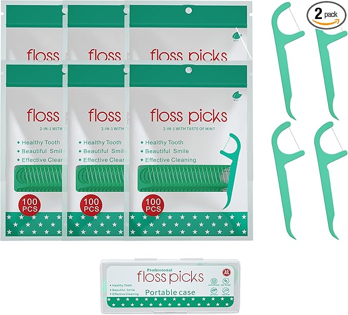 Mint Dental Floss Picks,Tooth Picks Flossers for Adults，600 Count with a Portable Travel Cases Floss