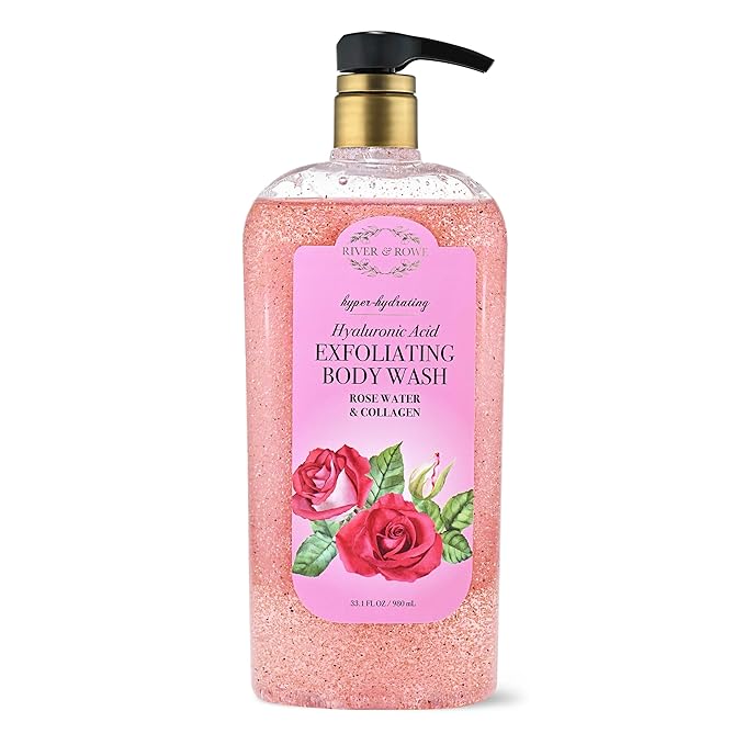 RIVER & ROWE Rose Water & Collagen Hyaluronic Acid Exfoliating Body Wash