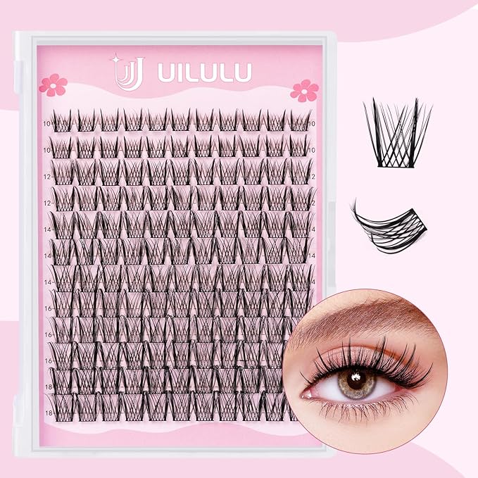 Lash Clusters 10-18mm Wispy Lash Clusters D Curl False Eyelash Clusters DIY Eyelash Extensions Individual Cluster Lashes (U09 Lashes Only)