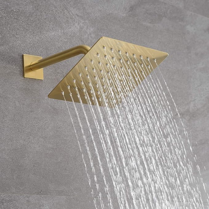 sumerain Tub and Shower Faucet System with Waterfall Tub Spout and Handheld Shower Head, Pressure-Balanced Valve, Brushed Gold